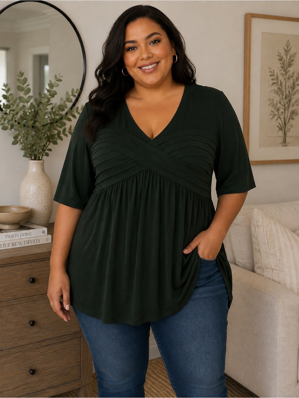 💚 Jessica London Deep Green Pleated Tunic – Size 18